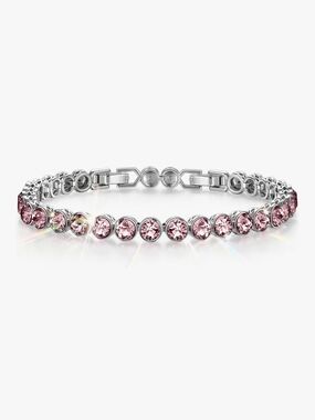 Pink Tourmaline Tennis Bracelet Made With Swarovski Crystal 14k Adjustable Size